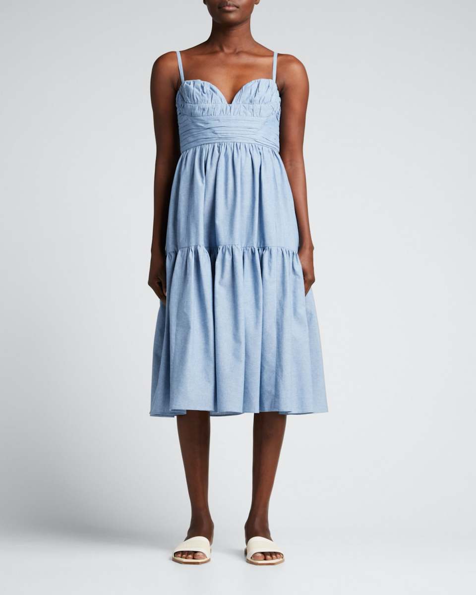 Ruched Bustier Tiered Midi Dress - BCI Cotton